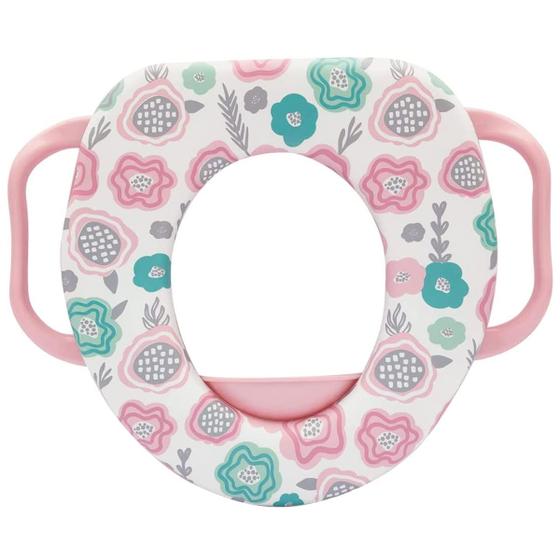 Imagem de Assento Redutor Infantil Com Alça Para Vaso Sanitário +12 Meses Rosa Flores Buba