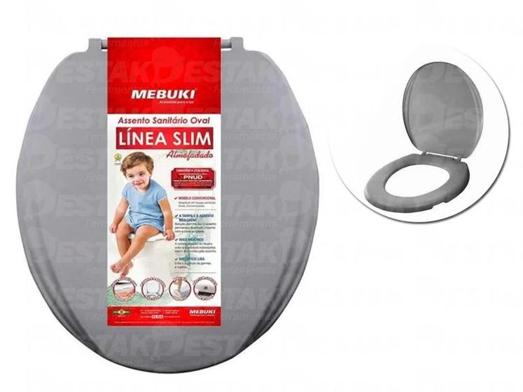 Assento sanitário almofadado oval slim cinza escuro mebuki Menor preço em Assento sanitário almofadado oval slim cinza escuro mebuki