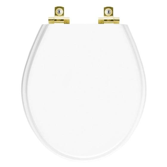 Imagem de Assento Sanitário com Fechamento Lento Carina Branco para vaso Ideal Standard com Ferragem Dourada