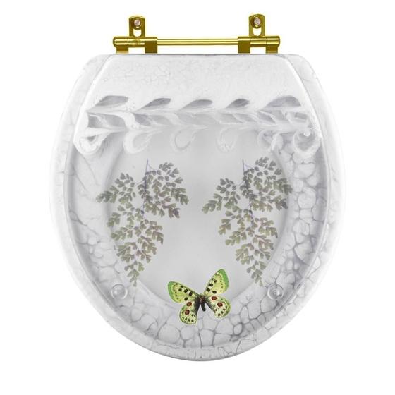 Imagem de Assento Sanitário Decorado Oval Convencional Com Borboleta Verde para todas as marcas Com Ferragem Dourada