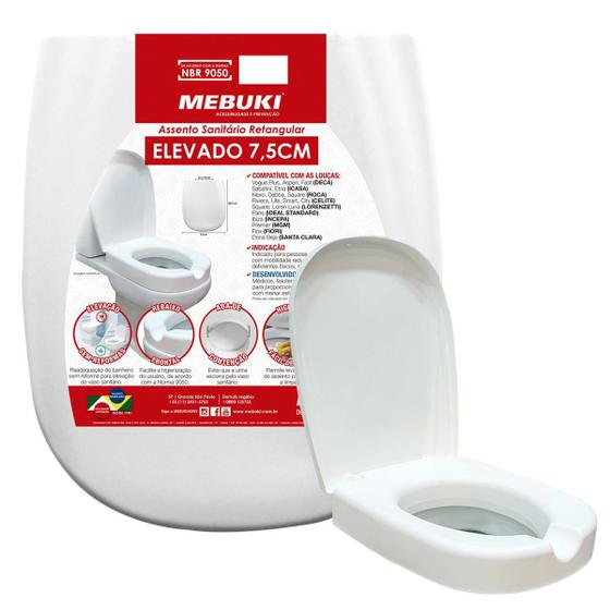 Imagem de Assento Sanitário Elevado Retangular Mebuki - 7,5Cm