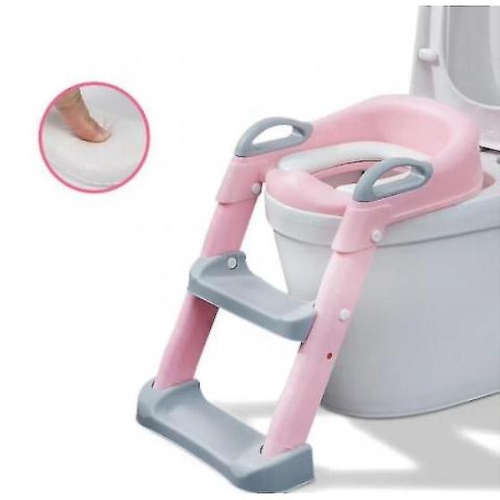 Imagem de Assento sanitário para bidê para bebês com escada ajustável, tênis dobrável - rosa