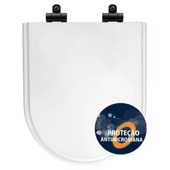 Imagem de Assento Sanitário Poliéster Antibactéria Soft Close Carrara Branco para Vaso Deca com Ferragem Preta