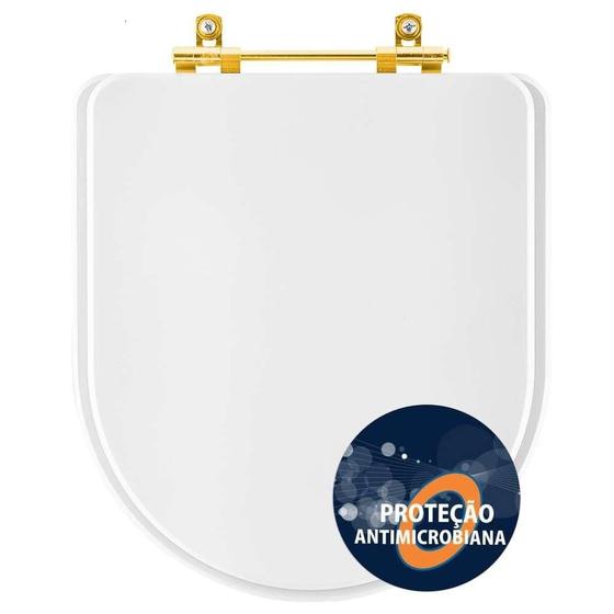 Imagem de Assento Sanitário Poliester Antibacteriano Carrara Branco para vaso Deca com Ferragem Dourada