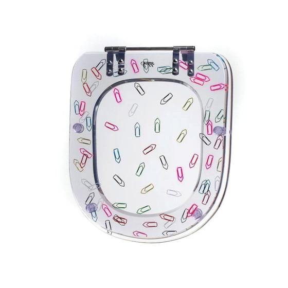 Imagem de Assento Sanitário Poliéster Para Louça Life/Vogue Plus (Celite/Deca) Aço Decorado 'Clips' Incolor Sedile
