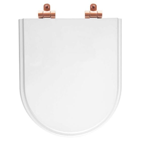 Imagem de Assento Sanitário Poliéster Soft Close Nuova Branco para Vaso Deca com Ferragem Rose Gold