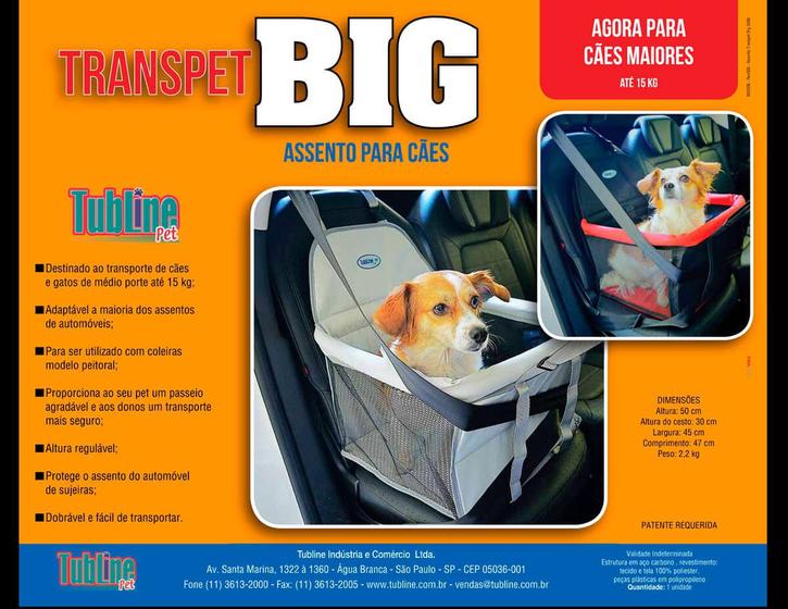 Imagem de Assento Transpet Big Para Transporte de Cães e Gatos Até 15kg Preto e Vermelho - Tubline - Tubline Pet