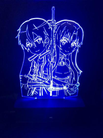 Imagem de Asuna e Kirito, Luminaria Led 3d, Geek, 16 Cores controle remoto