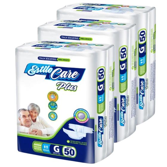 Imagem de Atacado de Fralda Geriátrica Estilo Care - Tam Com G 150 Unidades - Barato - 3 Pacotes com 50 Tiras