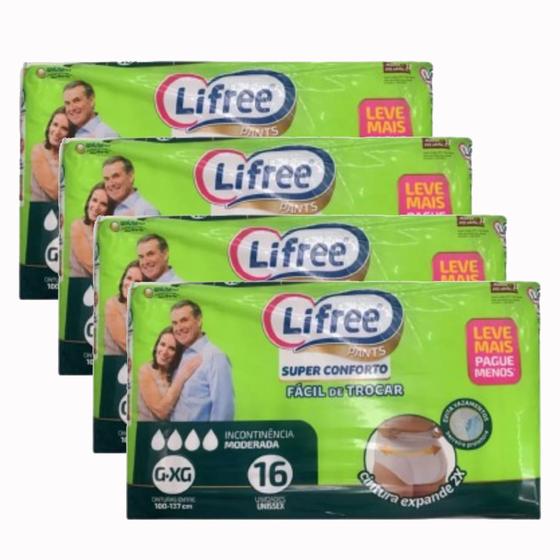 Imagem de Atacado de Fralda Geriátrica Lifree Calça Super Conforto G/EG Com 64 Unidades- 4 Pacote com 16 tiras