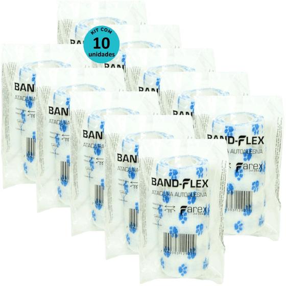 Imagem de Atadura 10cm Branca Com PatinhasBand-FlexAutoadesiva Para Animais Farex Kit Com 10