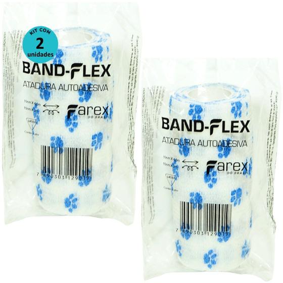 Imagem de Atadura 10cm Branca Com PatinhasBand-FlexAutoadesiva Para Animais Farex Kit Com 2
