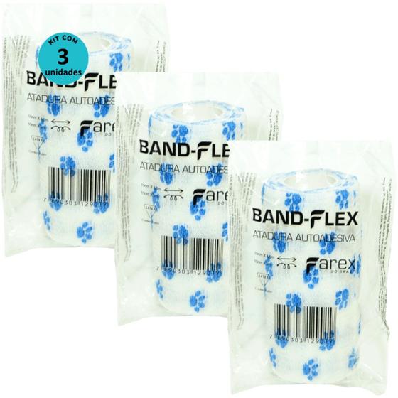 Imagem de Atadura 10cm Branca Com PatinhasBand-FlexAutoadesiva Para Animais Farex Kit Com 3