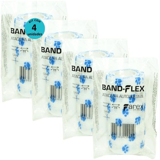 Imagem de Atadura 10cm Branca Com PatinhasBand-FlexAutoadesiva Para Animais Farex Kit Com 4