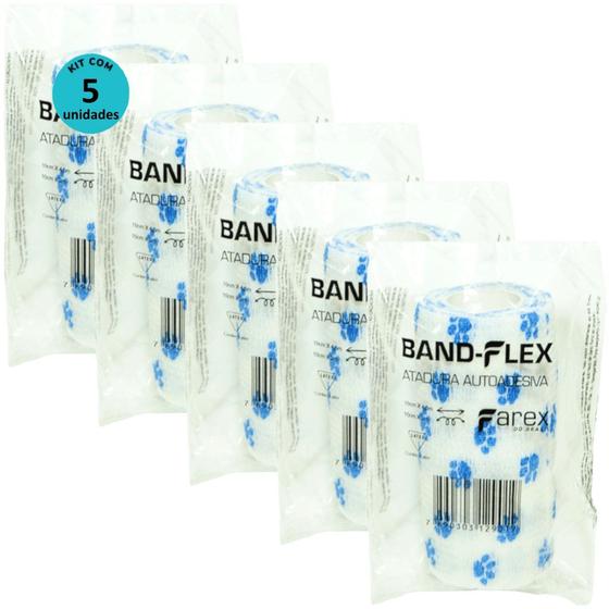 Imagem de Atadura 10cm Branca Com PatinhasBand-FlexAutoadesiva Para Animais Farex Kit Com 5