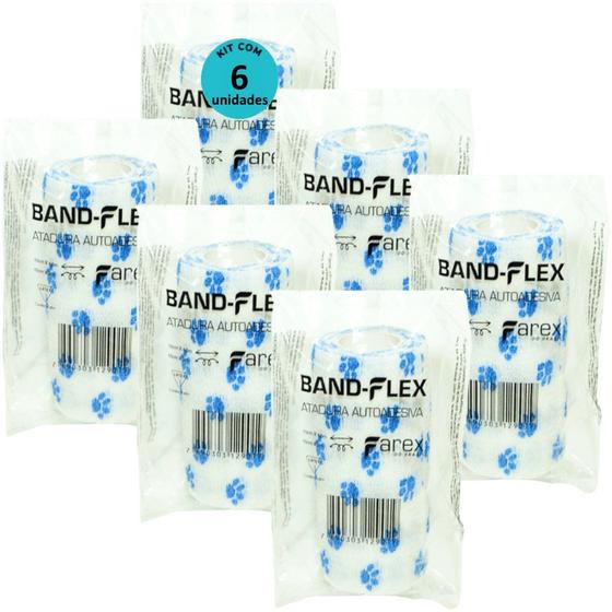Imagem de Atadura 10cm Branca Com PatinhasBand-FlexAutoadesiva Para Animais Farex Kit Com 6