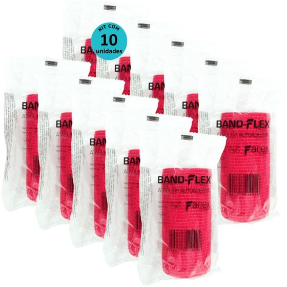 Imagem de Atadura 10cm VermelhaBand-FlexAutoadesiva Para Animais Farex Kit Com 10