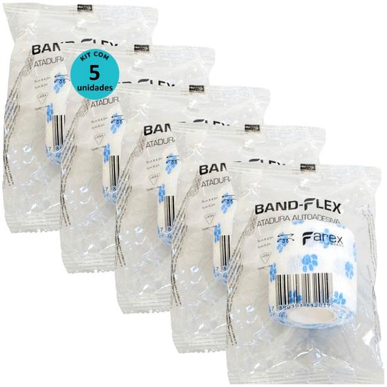 Imagem de Atadura 5cm Branca Com PatinhasBand-FlexAutoadesiva Para Animais Farex Kit Com 5