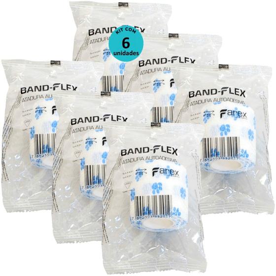 Imagem de Atadura 5cm Branca Com PatinhasBand-FlexAutoadesiva Para Animais Farex Kit Com 6