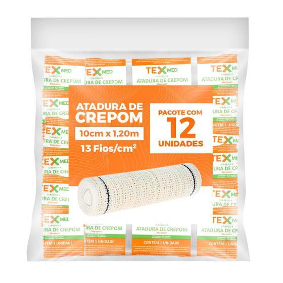 Imagem de Atadura Crepom Faixa Bandagem Elástica 10cmx1.2m Kit 12 Un