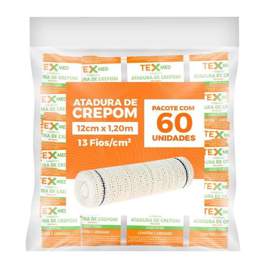 Imagem de Atadura Crepom Faixa Bandagem Elástica 12cm Kit 60 Unidades
