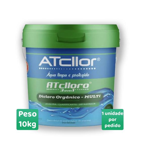 Atcllor 3 em 1 Limper Multi Ação Cloro Para Piscinas 10kg Menor preço em Atcllor 3 em 1 Limper Multi Ação Cloro Para Piscinas 10kg