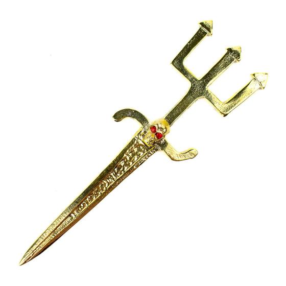 Imagem de Athame Exu com Tridente e Crânio em Metal Dourado 17 cm