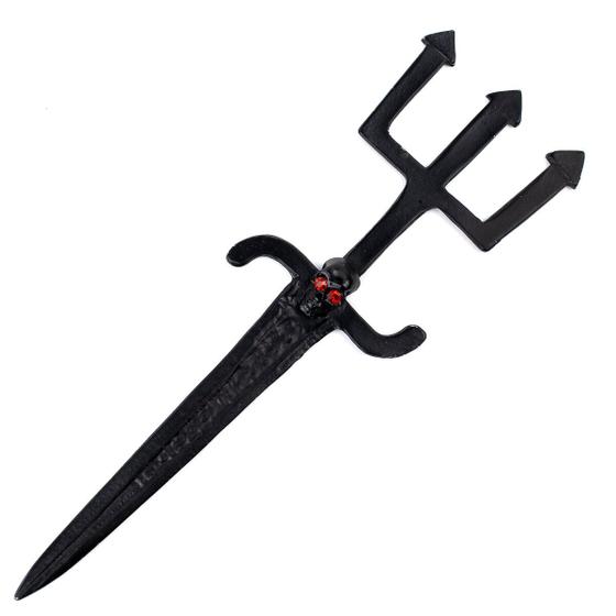 Imagem de Athame Exu com Tridente e Crânio em Metal Negro 17 cm