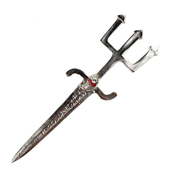 Imagem de Athame Exu com Tridente e Crânio em Metal Niquelado 17 cm
