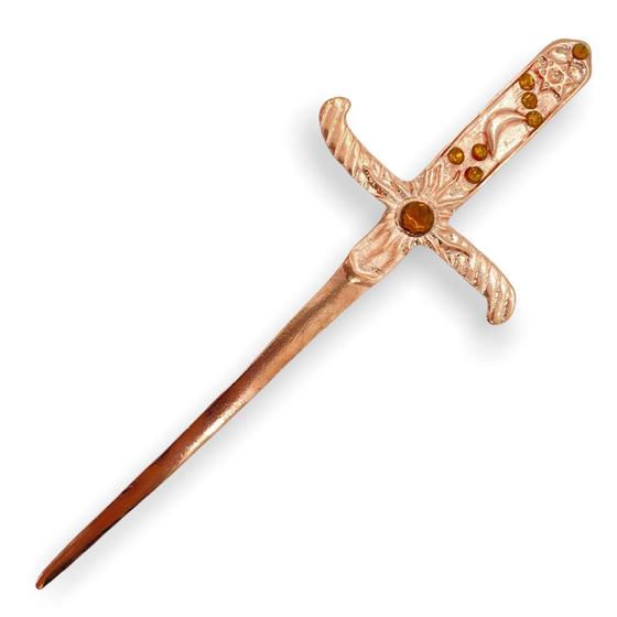 Imagem de Athame Metal Cobre Brilhante 19 Cm Pedras Amarelas E Strass
