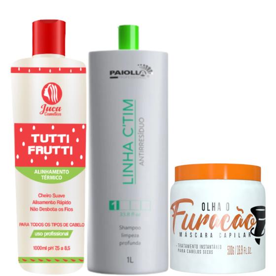 Imagem de Ativo Selagem Progressiva Tutti Frutti 1000ml + Shampoo Ctim 1000ml E  Mascara Furacão 500g