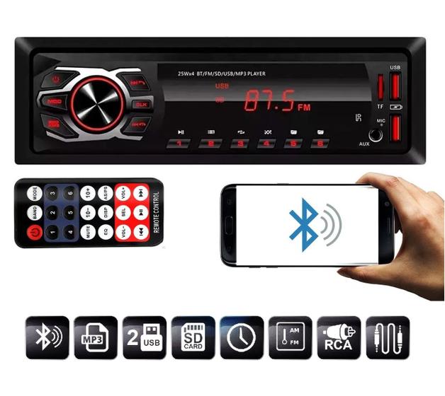 Imagem de Auto Radio Automotivo Bluetooth 2Usb Sd Mp3 Player Som Carro