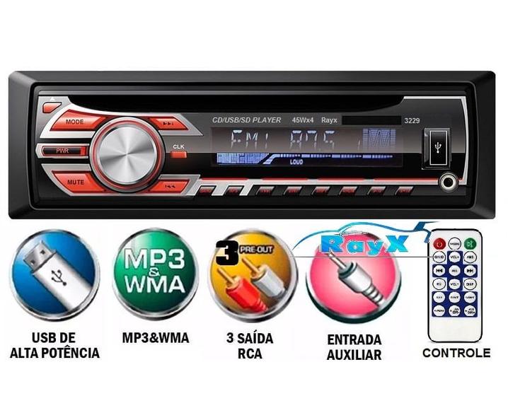 Imagem de Auto Radio Cd Player Mp3 Usb Sd Card Auxiliar Rayx