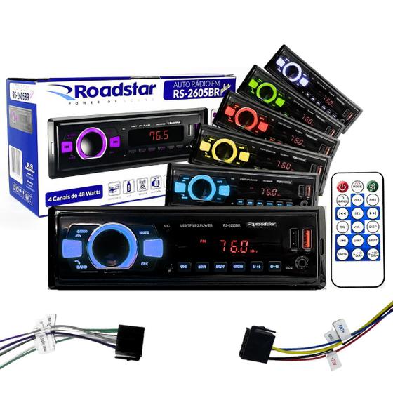 Imagem de Auto Rádio FM MP3 1Din Bluetooth USB Carrega Celular 7 Cores Led Som Para Carro Automotivo 4 canais