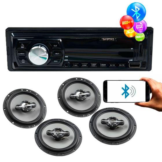 Imagem de Auto Rádio MP3/BT WTX-310 - Wortex + 2x Alto-Falantes 140W 4R Cinza 6" Quadriaxial