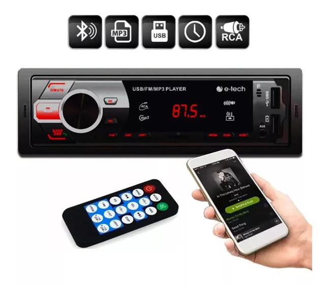 Imagem de Auto Radio Mp3 E-tech Light Bluetooth 2 Usbs Aux Sd Controle