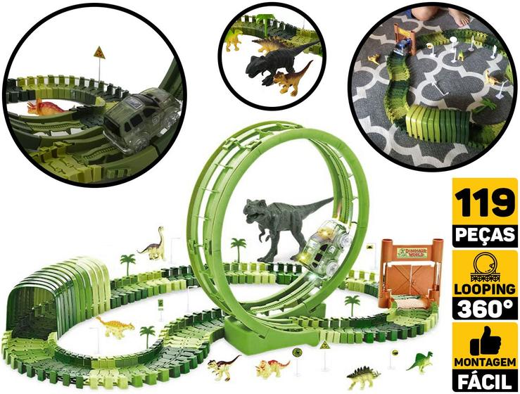 Imagem de Autorama Pista Dinossauro Looping 07 Dinossauros 96 Trilhos DM Toys DMT6132