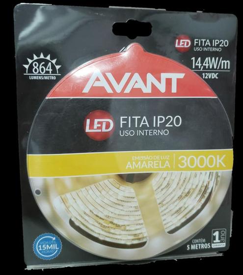 Imagem de Avant fita led ip20 14,4w/m 3000k 12v amarela c/ 5m - bivolt