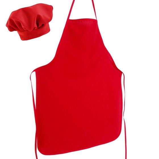 Imagem de Avental De Cozinha 68cm X 48cm Com Chapéu Liso Tecido Oxford - Vermelho