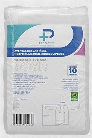 Imagem de Avental Descartável Manga Longa TNT 30g Branco C/ 10 Unid - Protectme