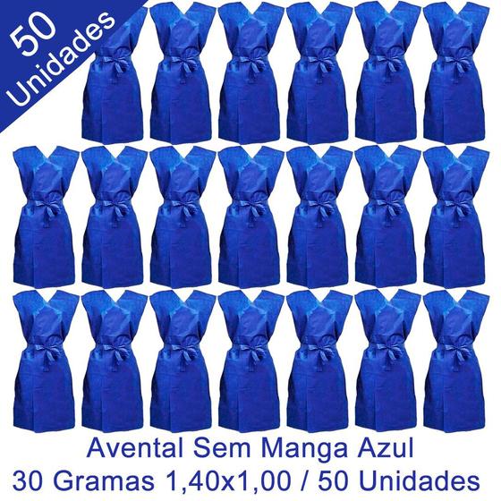 Imagem de Avental Descartável Sem Manga Azul 1,40x1,00 30 Gramas 50 Unidades