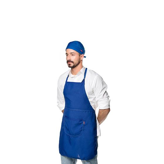 Imagem de Avental e Bandana Azul Kit Chef de Cozinha Restaurante Unissex