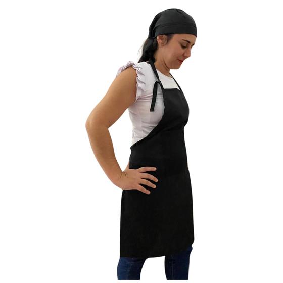 Imagem de Avental e touca preto em oxford para atendentes, garçom, chef secagem rápida unisex