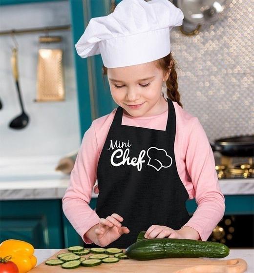 Imagem de Avental Infantil Mini Chef Preto Branco Master Chef Cozinha