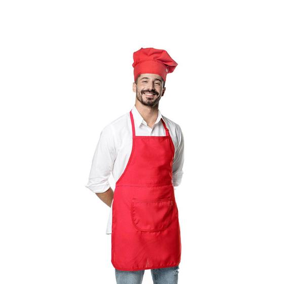 Imagem de Avental Vermelho Chapeu de Cozinheiro Chef Bar Unissex 2un