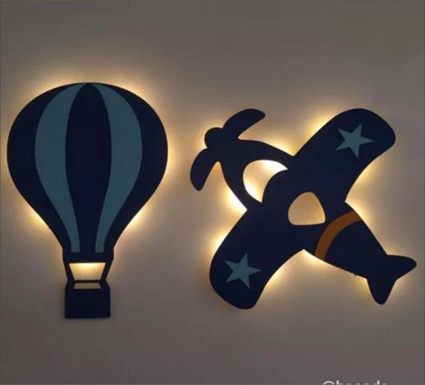 Imagem de Avião e  Balão Com Led Decoração Para Quarto Infantil e bebê