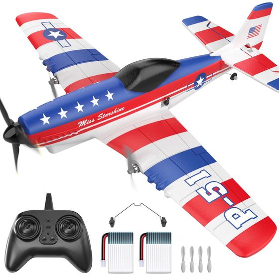 Imagem de Avião RC DEERC P51D Mustang - 3 Canais, 2,4 GHz, com 2 Baterias