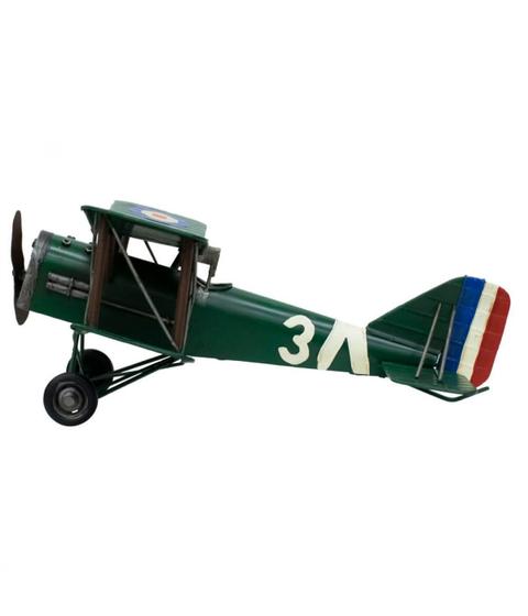 Imagem de Avião Verde Asas Dupla Hélice 17x41.5x44.5cm Estilo Retrô - Vintage
