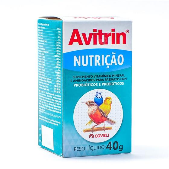 Avitrin Nutrição 40g - Suplemento Alimentar para Pássaros com Prebiótico e Probiótico Menor preço em Avitrin Nutrição 40g - Suplemento Alimentar para Pássaros com Prebiótico e Probiótico