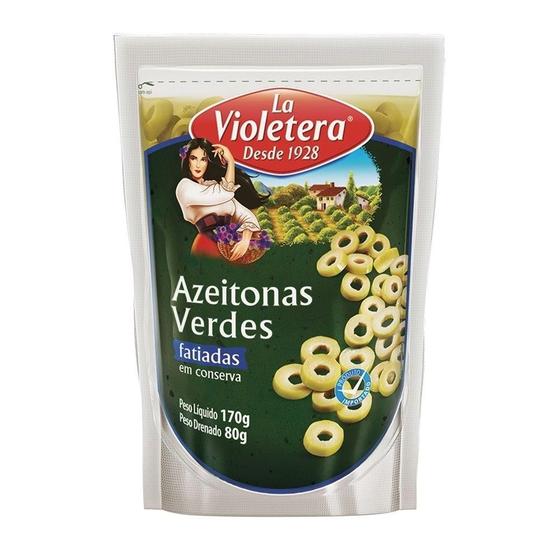 Imagem de Azeitona Verde Fatiada Sachê 80g - 20 unidades - La Violetera